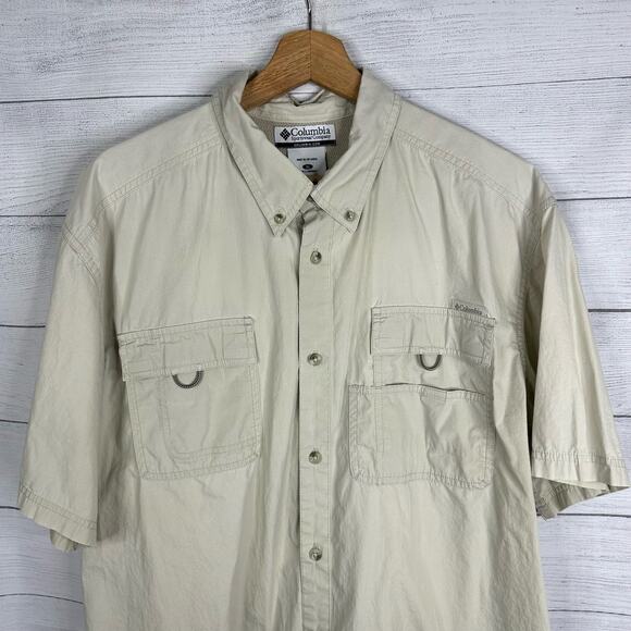 Columbia Mens size XL Short Sleeve Button Down Utility Shirt Khaki - Picture 3 of 9